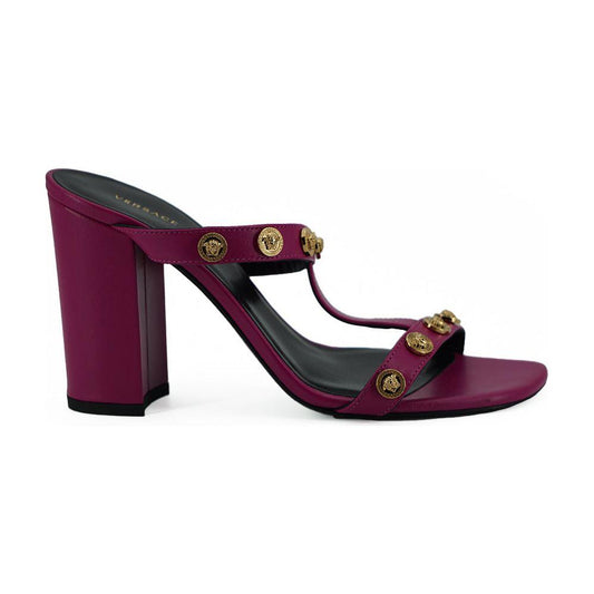 Versace Elegant Purple Calf Leather High Sandals Versace Dark Slate Gray