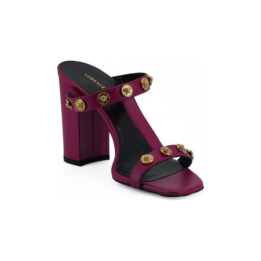 Versace Elegant Purple Calf Leather High Sandals Versace Dark Slate Gray
