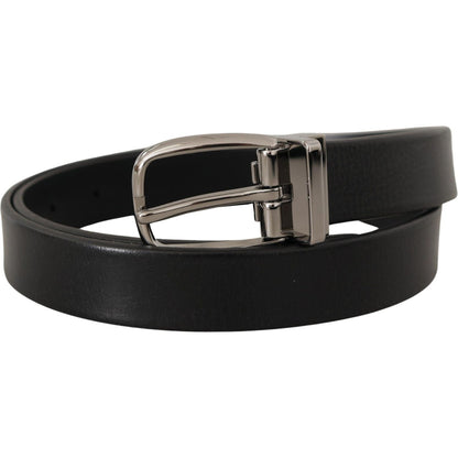 Dolce & Gabbana Black Leather Silver Chrome Metal Logo Buckle Belt