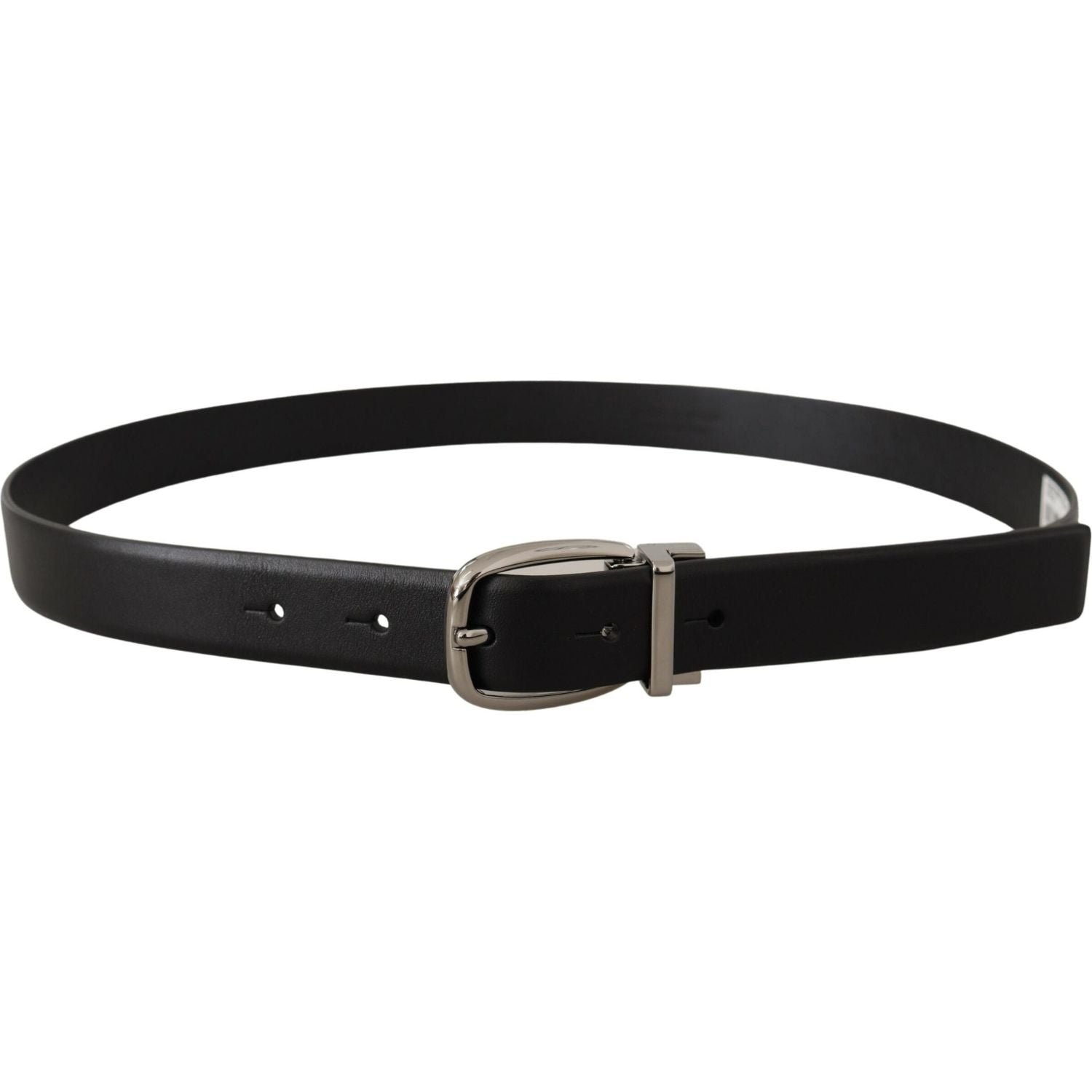 Dolce & Gabbana Black Leather Silver Metal Chrome Logo Buckle  Belt