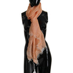 Malo Peach Linen Knitted Shawl Wrap Fringes Scarf
