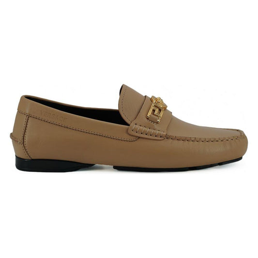 Versace Exquisite Medusa Gold-Tone Leather Loafers Versace Dim Gray