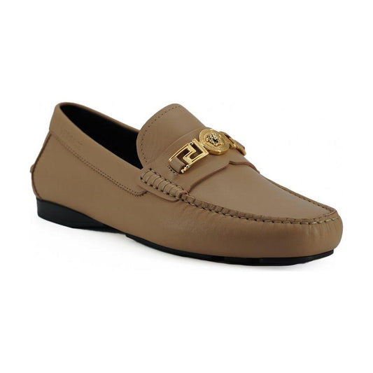 Versace Exquisite Medusa Gold-Tone Leather Loafers Versace Dim Gray