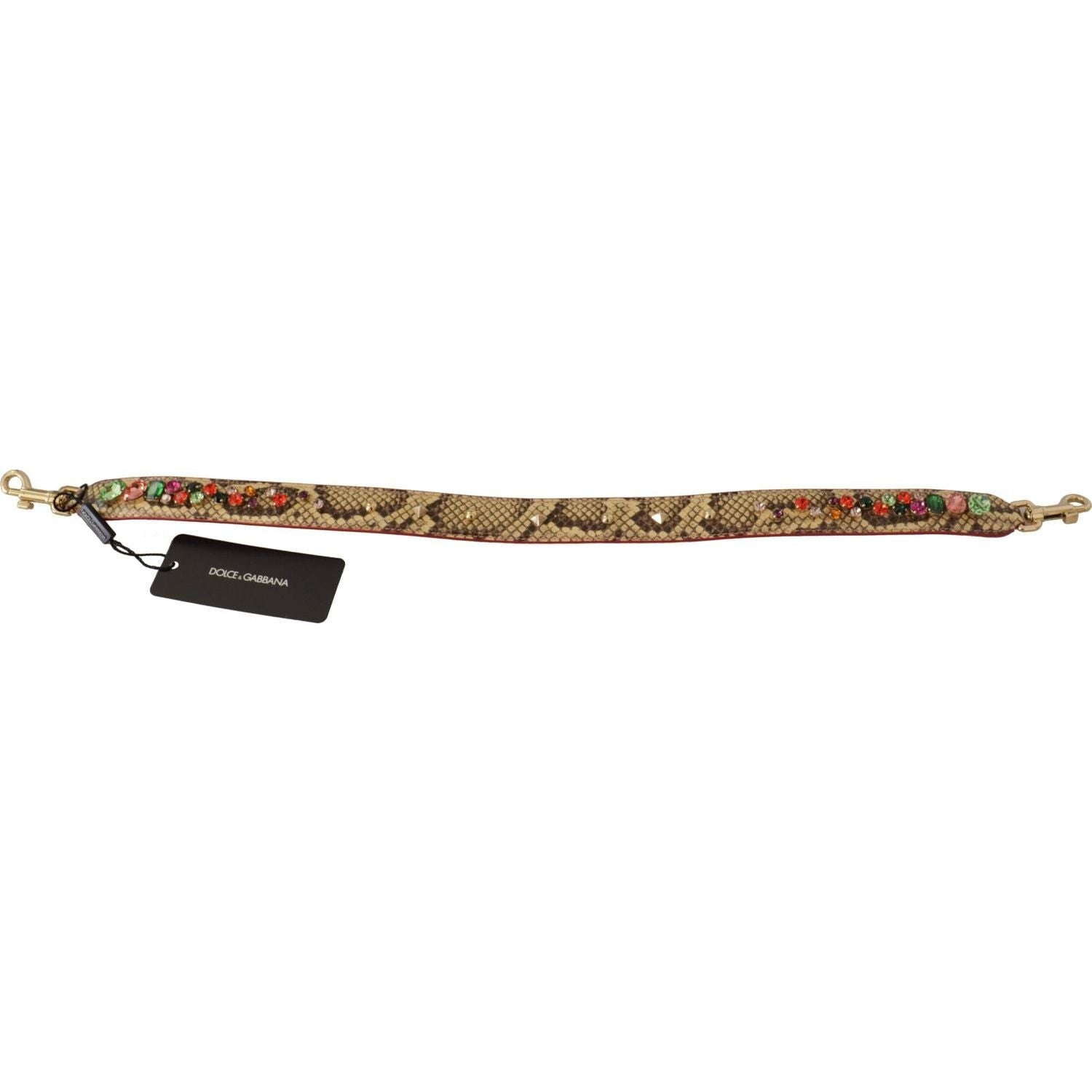 Dolce & Gabbana Beige Exotic Leather Crystals Shoulder Strap