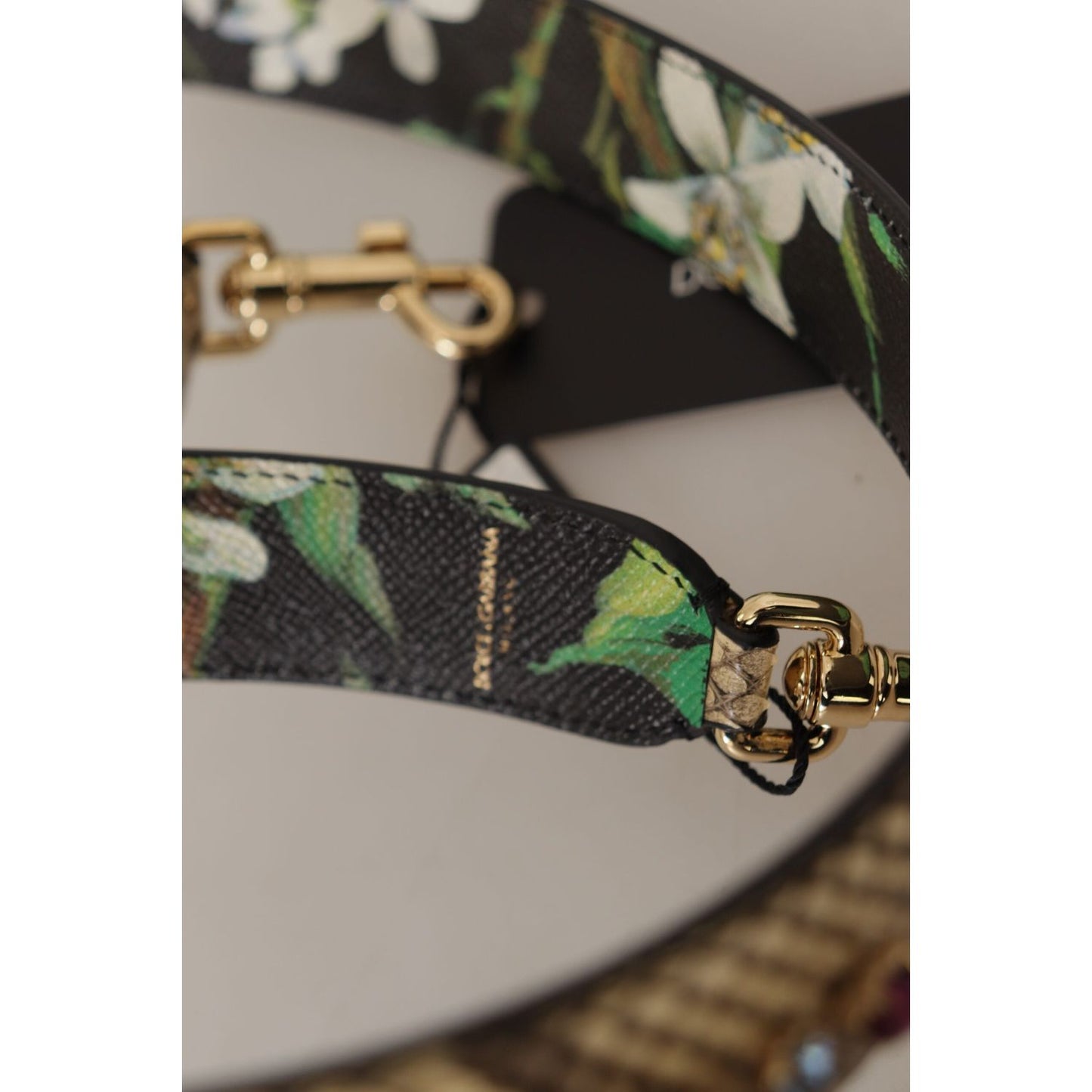 Dolce & Gabbana Beige Exotic Leather Crystals Reversible Shoulder Strap