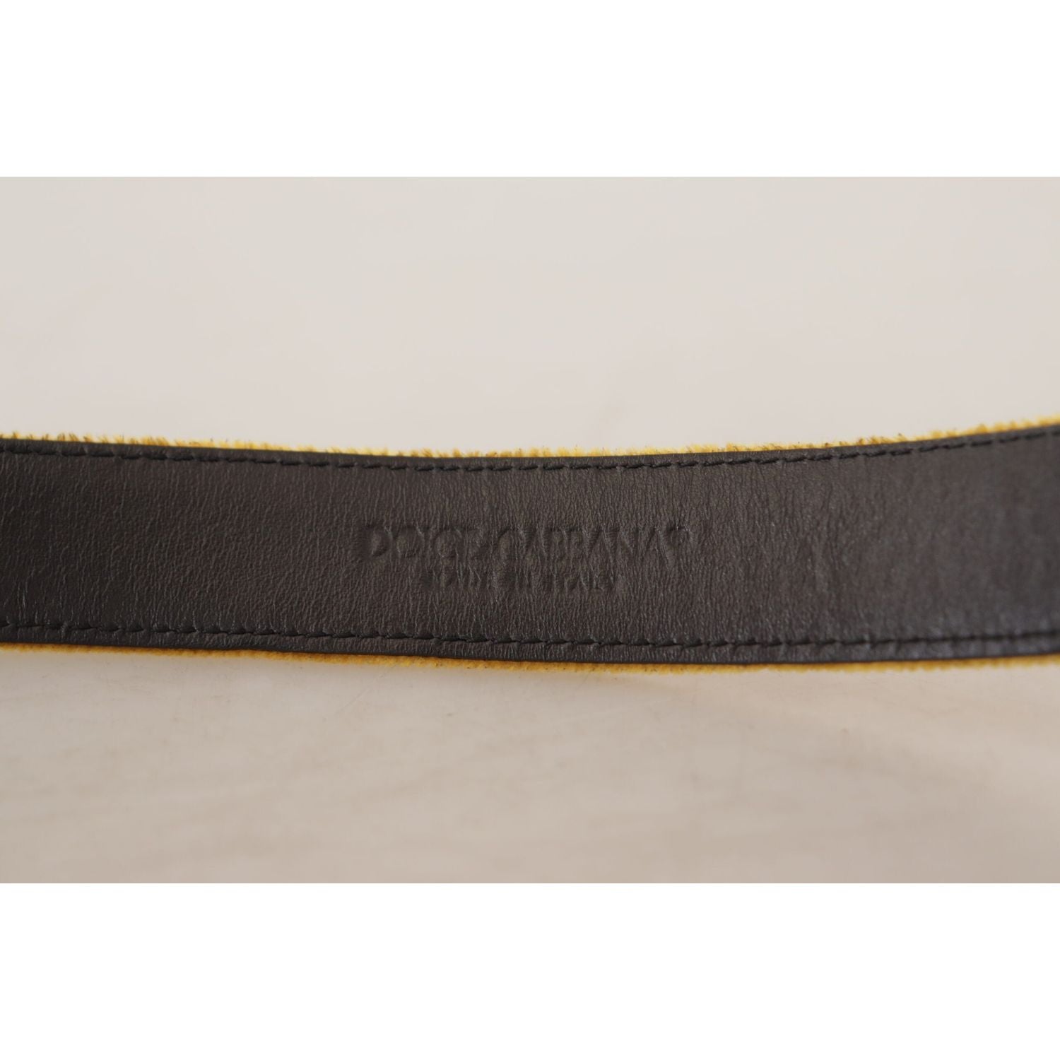 Dolce & Gabbana Mustard Velvet Gold Logo Engraved Metal Buckle Belt