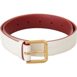 Dolce & Gabbana White Calf Leather Two-Toned Gold Metal Buckle Belt