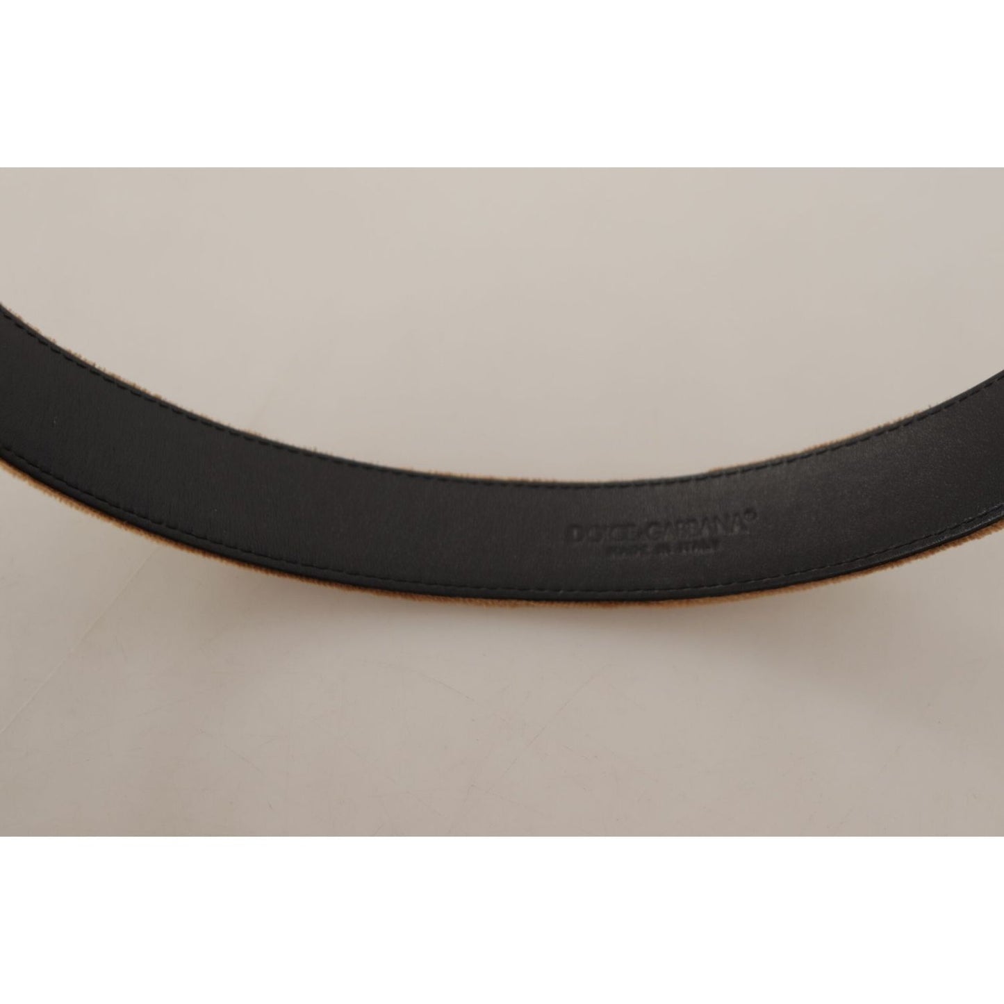 Dolce & Gabbana Brown Velvet Bronze Vintage Logo Metal Buckle Belt