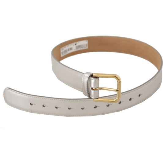 Dolce & Gabbana Engraved Silver-Toned Leather Belt Dolce & Gabbana Gray