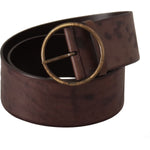 Dolce & Gabbana Dark Brown Wide Calf Leather Logo Round Buckle Belt