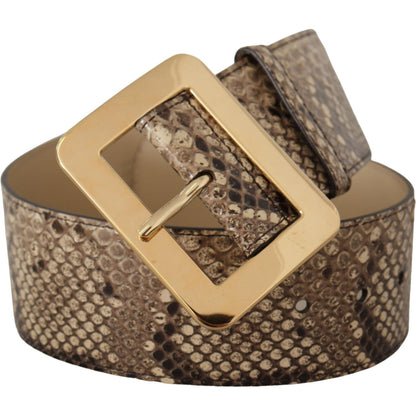 Dolce & Gabbana Brown Exotic Wide Waist Leather Gold Metal Buckle Belt