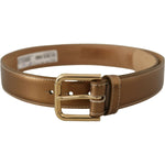 Dolce & Gabbana Bronze Calf Leather Gold Logo Waist Buckle Belt