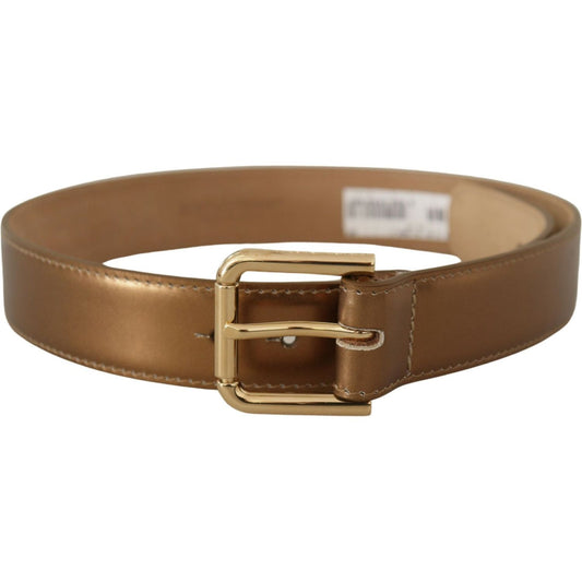 Dolce & Gabbana Bronze Leather Belt with Gold-Toned Buckle Dolce & Gabbana Sienna