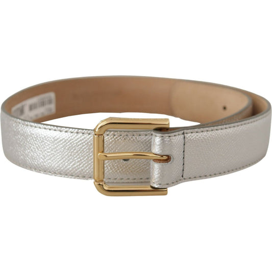 Dolce & Gabbana Elegant Silver Leather Belt with Engraved Buckle Dolce & Gabbana Rosy Brown