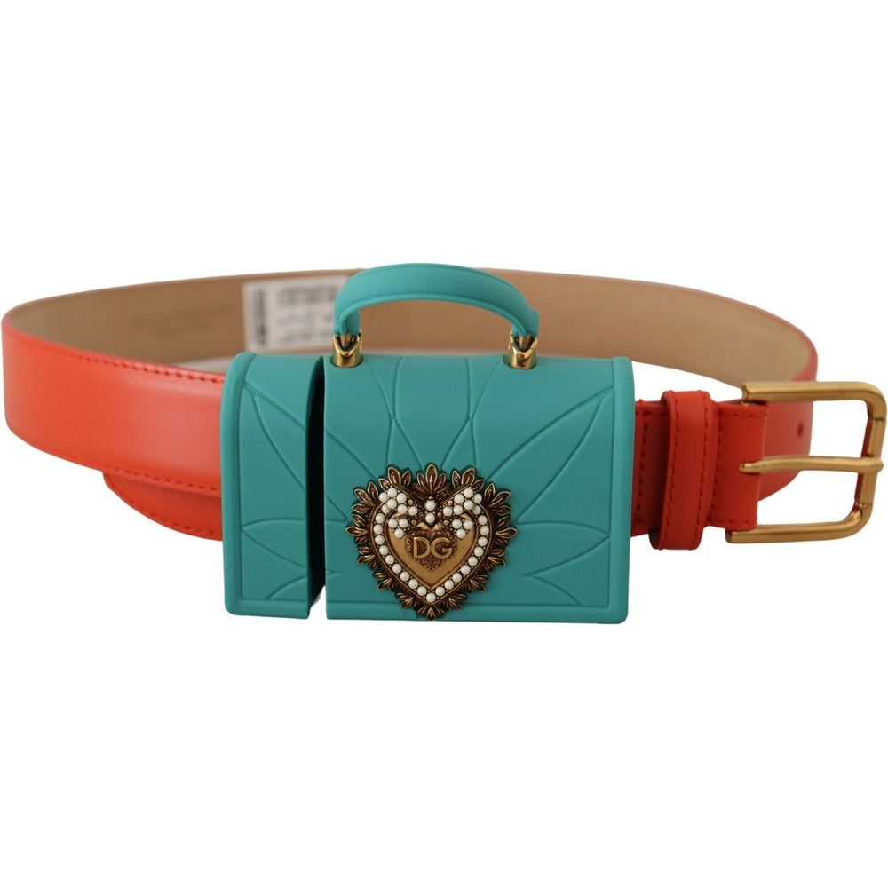 Dolce & Gabbana Orange Leather Devotion Heart Micro Bag Headphones Belt