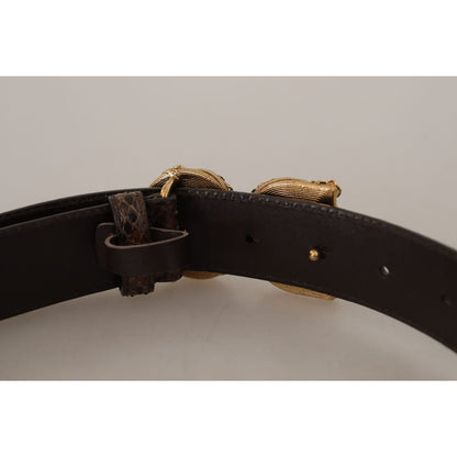 Dolce & Gabbana Brown Amore Animal Print Exotic Leather Logo Buckle Belt