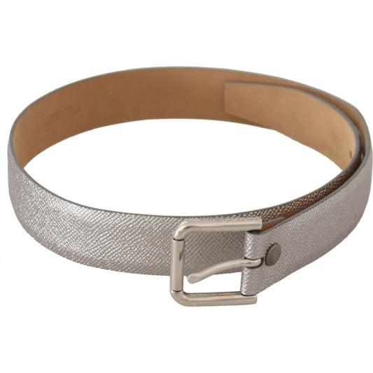 Dolce & Gabbana Elegant Silver Leather Belt with Engraved Buckle Dolce & Gabbana Rosy Brown