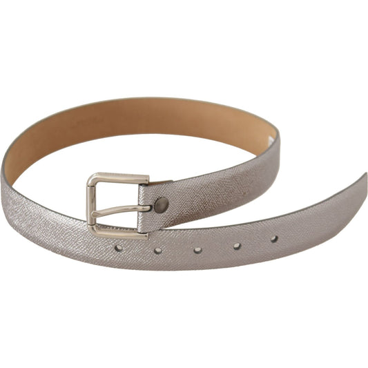 Dolce & Gabbana Elegant Silver Leather Belt with Engraved Buckle Dolce & Gabbana Rosy Brown