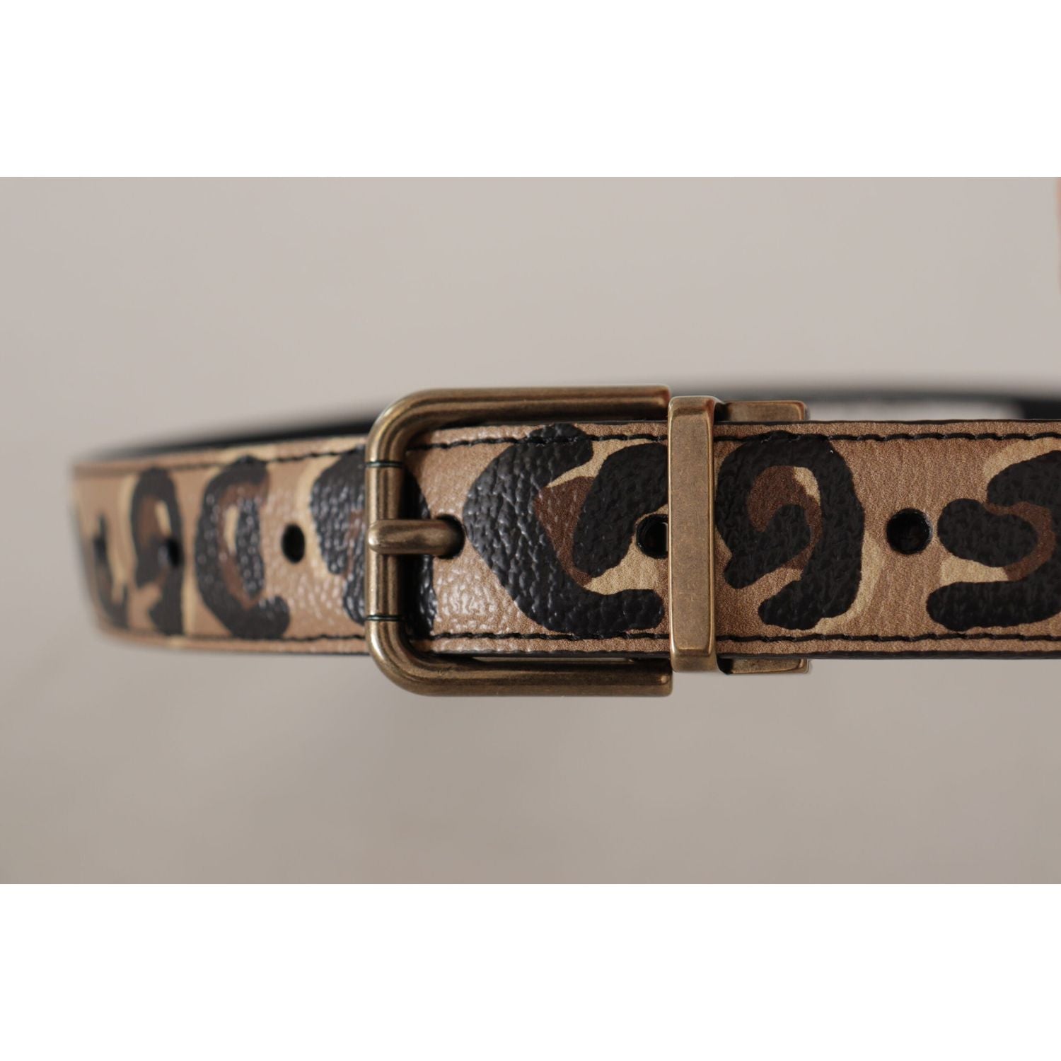 Dolce & Gabbana Brown Leather Leopard Print Bronze Metal Buckle Belt