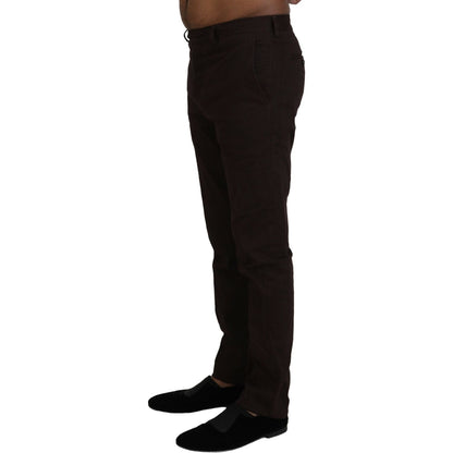 BENCIVENGA Brown Cotton Tapered Formal Men Pants