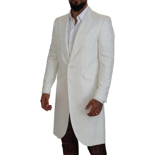 Dolce & Gabbana Elegant White Floral Brocade Trench Coat Dolce & Gabbana Dark Gray