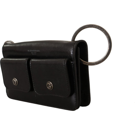 Dolce & Gabbana Black Leather Wristlet Mini Bag Card Bill Wallet