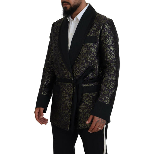 Dolce & Gabbana Gold Jacquard Robe Jacket Dolce & Gabbana Black