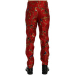 Dolce & Gabbana Red Silk Bird Print Dress Pants