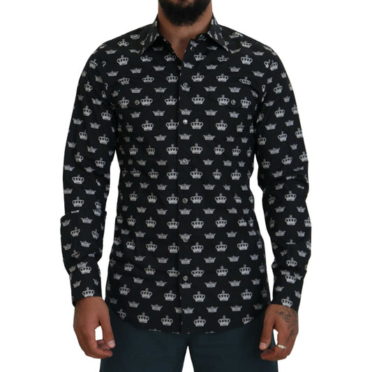 Dolce & Gabbana Black Crown Print GOLD Slim Shirt
