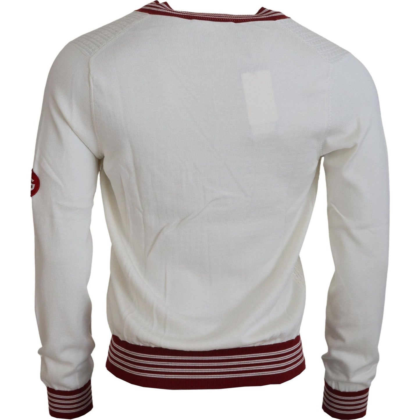 Dolce & Gabbana White Red Knitted V-neck Pullover Sweater