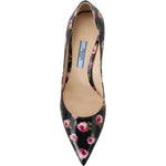 Prada Black Leather Floral Heels Stilettos Pumps