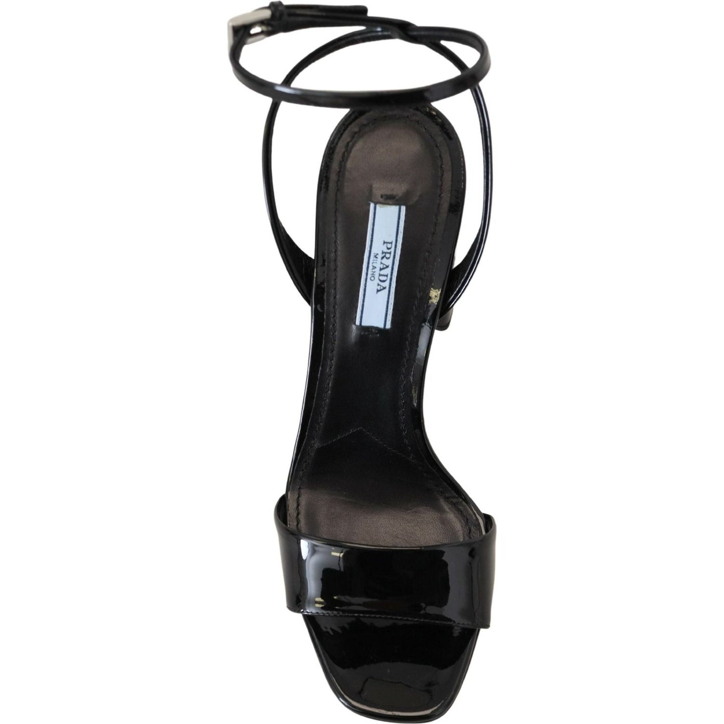 Prada Black Patent Sandals Ankle Strap Heels Leather