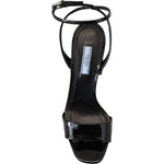 Prada Black Patent Sandals Ankle Strap Heels Leather