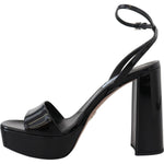 Prada Black Patent Sandals Ankle Strap Heels Leather