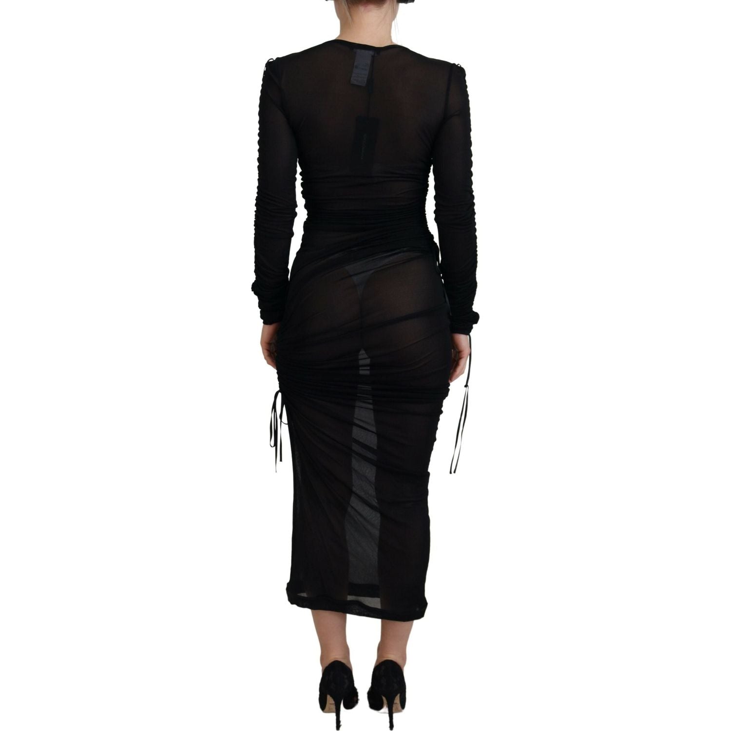 Dolce & Gabbana Black Viscose Bodycon Sheath Midi Dress