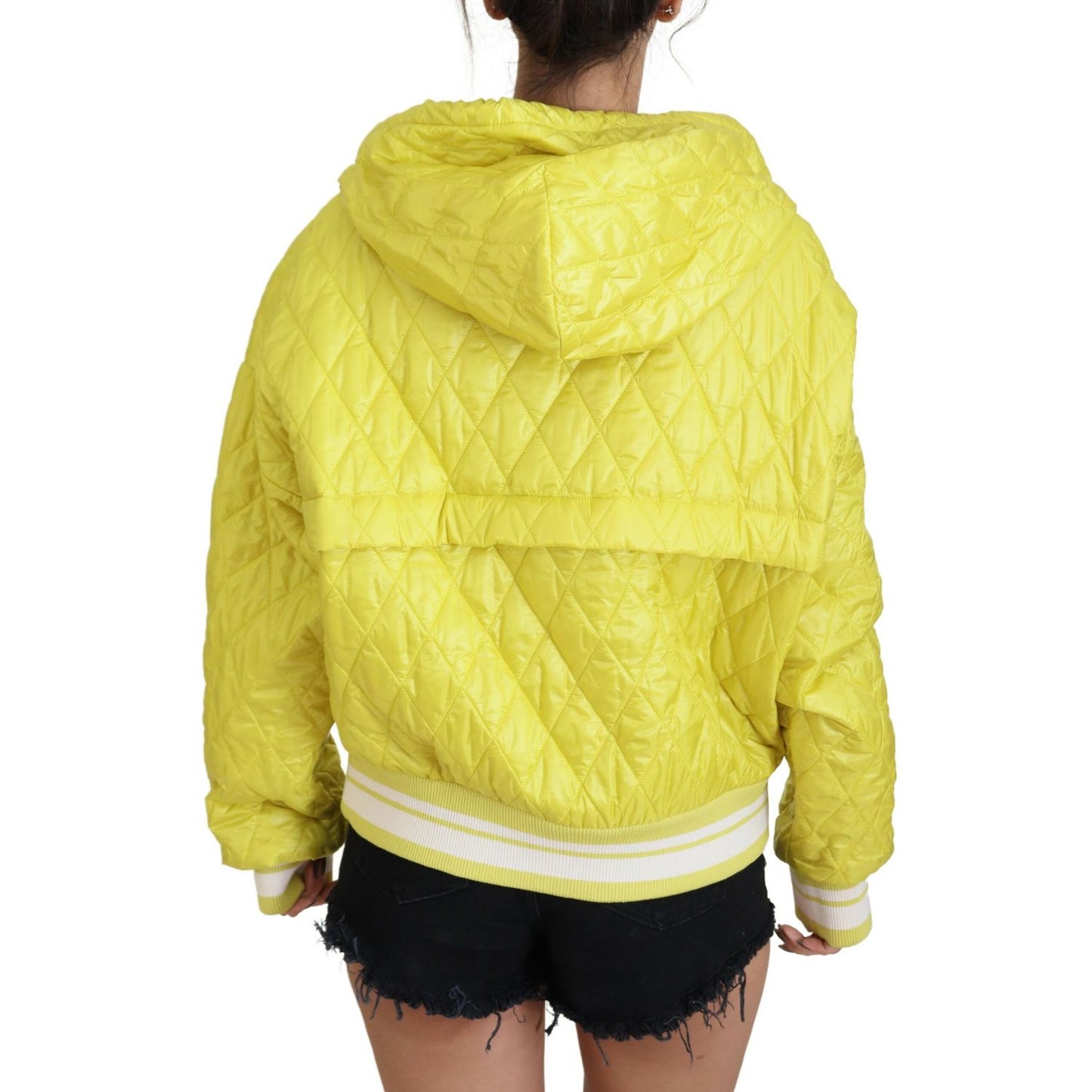 Dolce & Gabbana Yellow Nylon Quilted Hooded Pullover Jacket