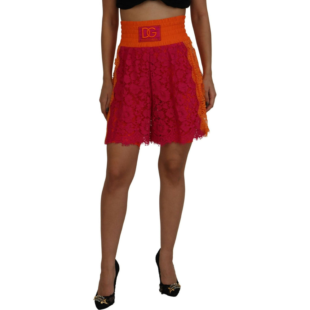 Dolce & Gabbana Pink Orange Lace Cotton High Waist Shorts
