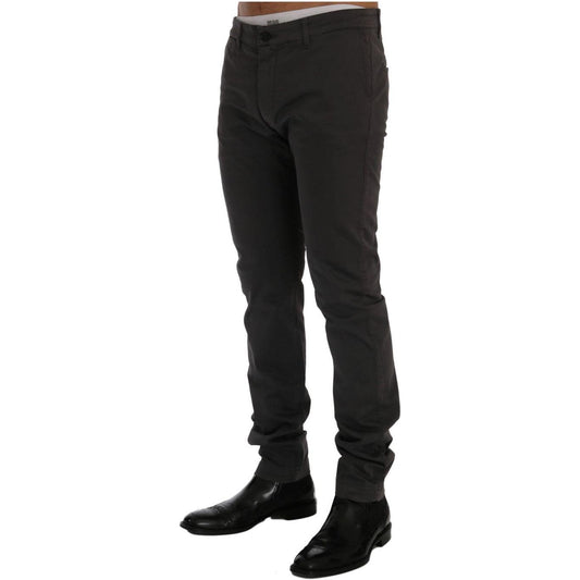 GF Ferre Elegant Slim-Fit Gray Cotton Trousers GF Ferre Black