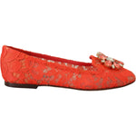 Dolce & Gabbana Red Taormina Lace Crystals Ballet Flats Shoes