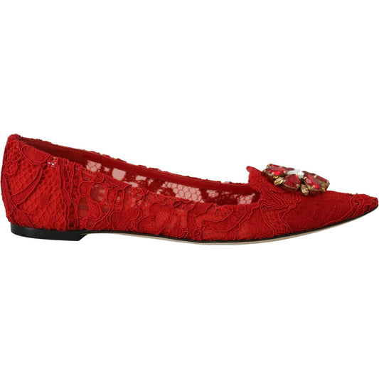 Dolce & Gabbana Red Crystal-Embellished Flats Dolce & Gabbana Brown