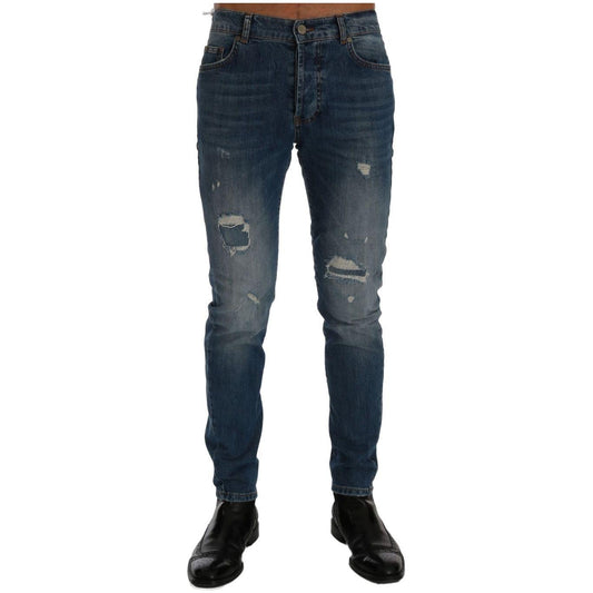 Frankie Morello Svelte Italian Denim - Slim Fit Blue Jeans Frankie Morello Dark Slate Gray