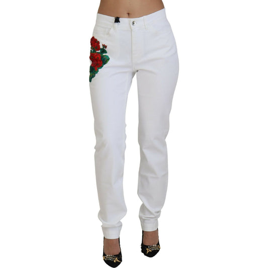 Dolce & Gabbana Elegant White Mid Waist Skinny Jeans Dolce & Gabbana Light Gray