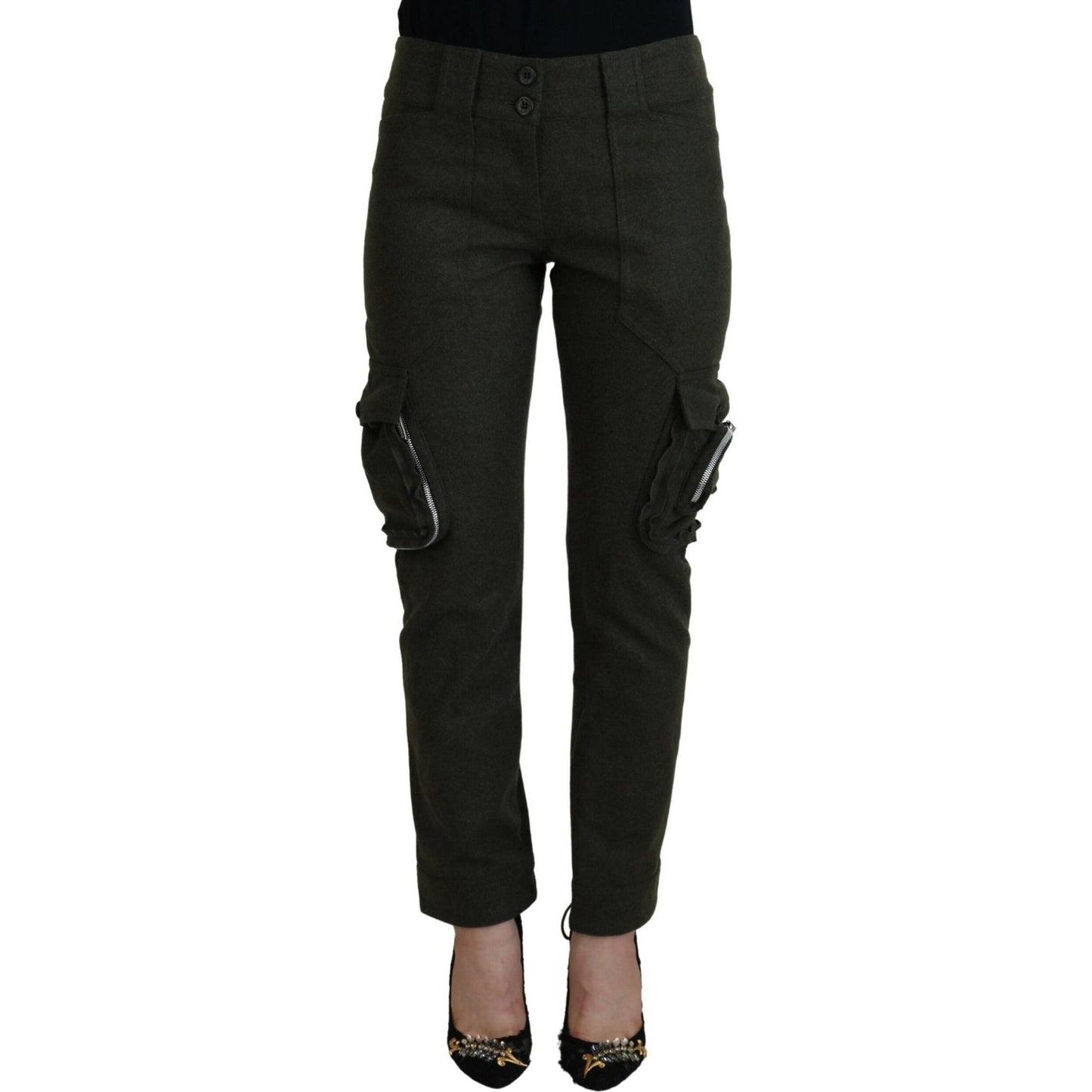 Ermanno Scervino Green Lace Up Leg Women Tapered Pants