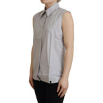 Ferre Light Gray Stripes Cotton Sleeveless Collared Top TSH83347- 40
