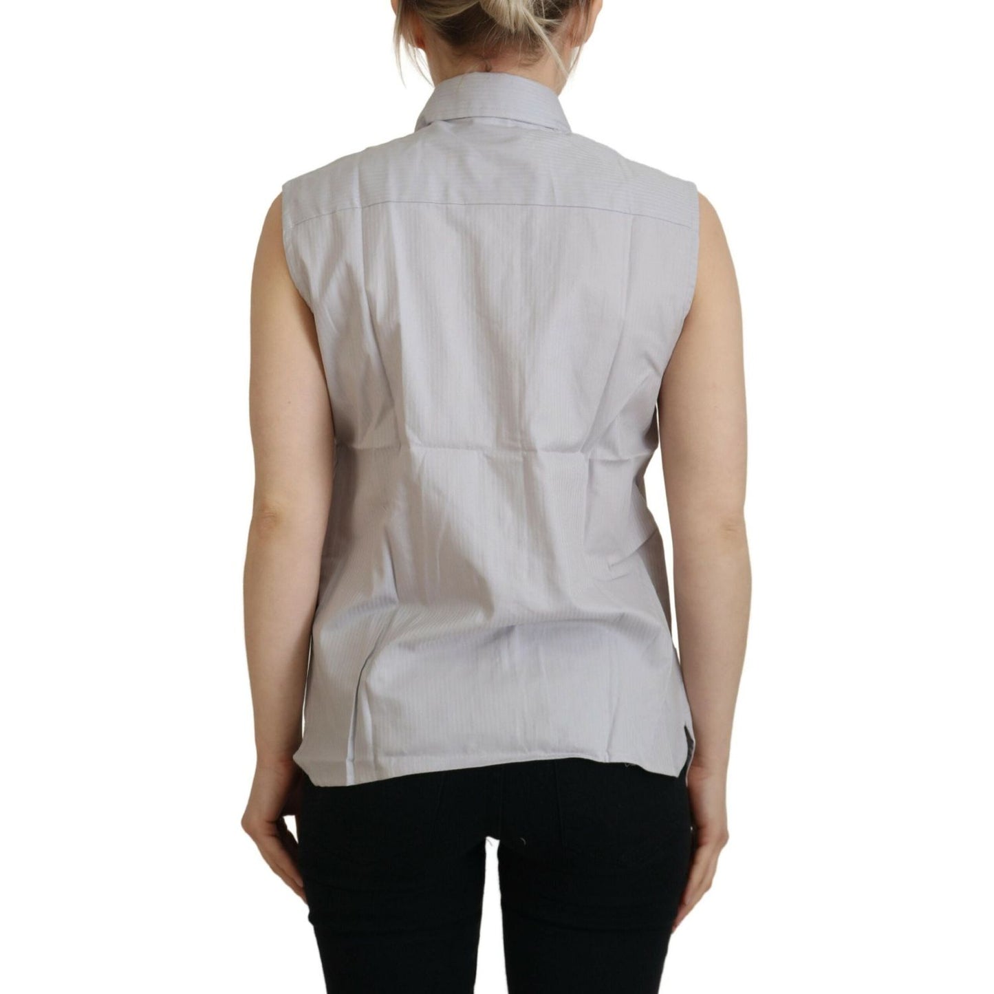 Ferre Light Gray Stripes Cotton Sleeveless Collared Top TSH83347- 40