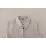 Ferre Light Gray Stripes Cotton Sleeveless Collared Top TSH83347- 40