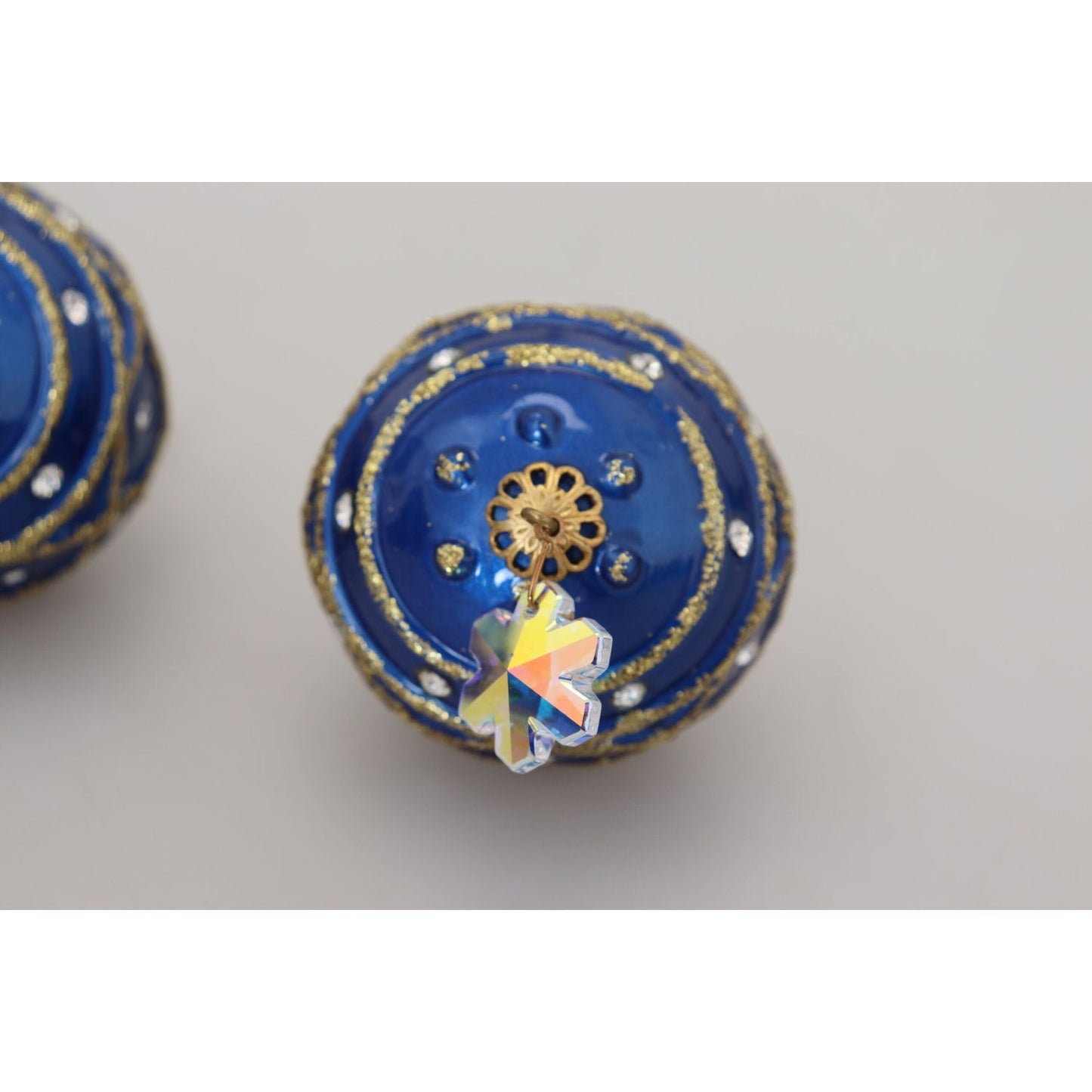 Dolce & Gabbana Gold Brass Blue Dangle Ball Crystal Clip On Earrings Earrings