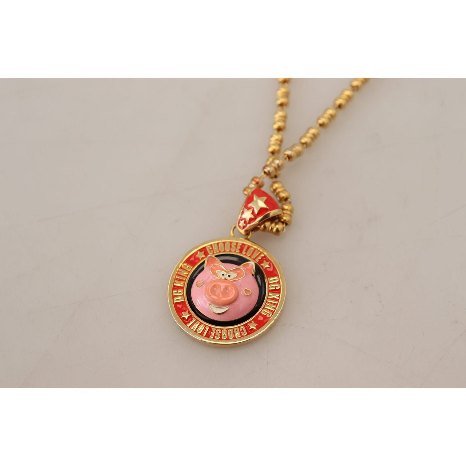 Dolce & Gabbana Gold Brass Chain SUPER PIG Pendant Logo Necklace