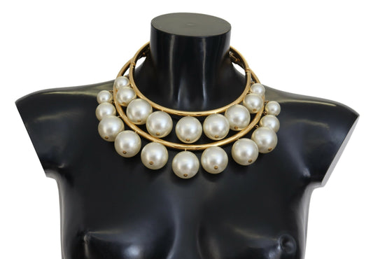 Dolce & Gabbana Elegant Faux Pearl Embellished Gold Choker Dolce & Gabbana Dark Slate Gray