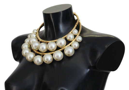 Dolce & Gabbana Elegant Faux Pearl Embellished Gold Choker Dolce & Gabbana Black